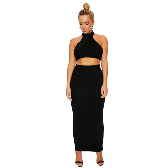 Naked Wardrobe crop top high waist midi skirt set - Picture 2 of 8